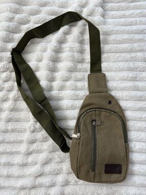 Men's Olive Green Canvas Sling Bag with Adjustable Strap